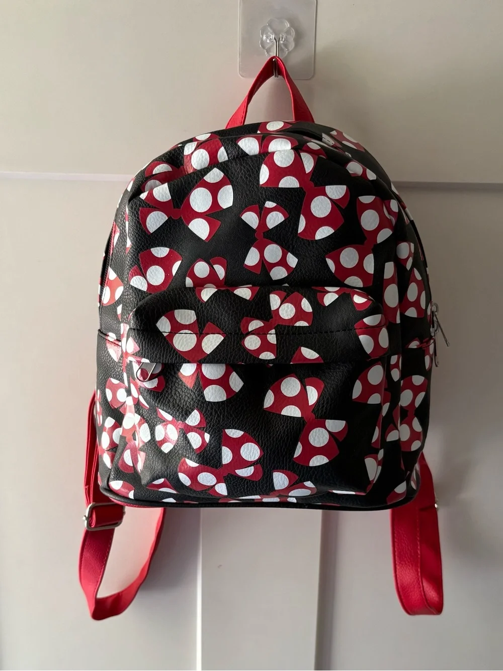 Disney Parks Minnie Mouse BOWS Mini Backpack Polka Dot Bag Handbag World EUC